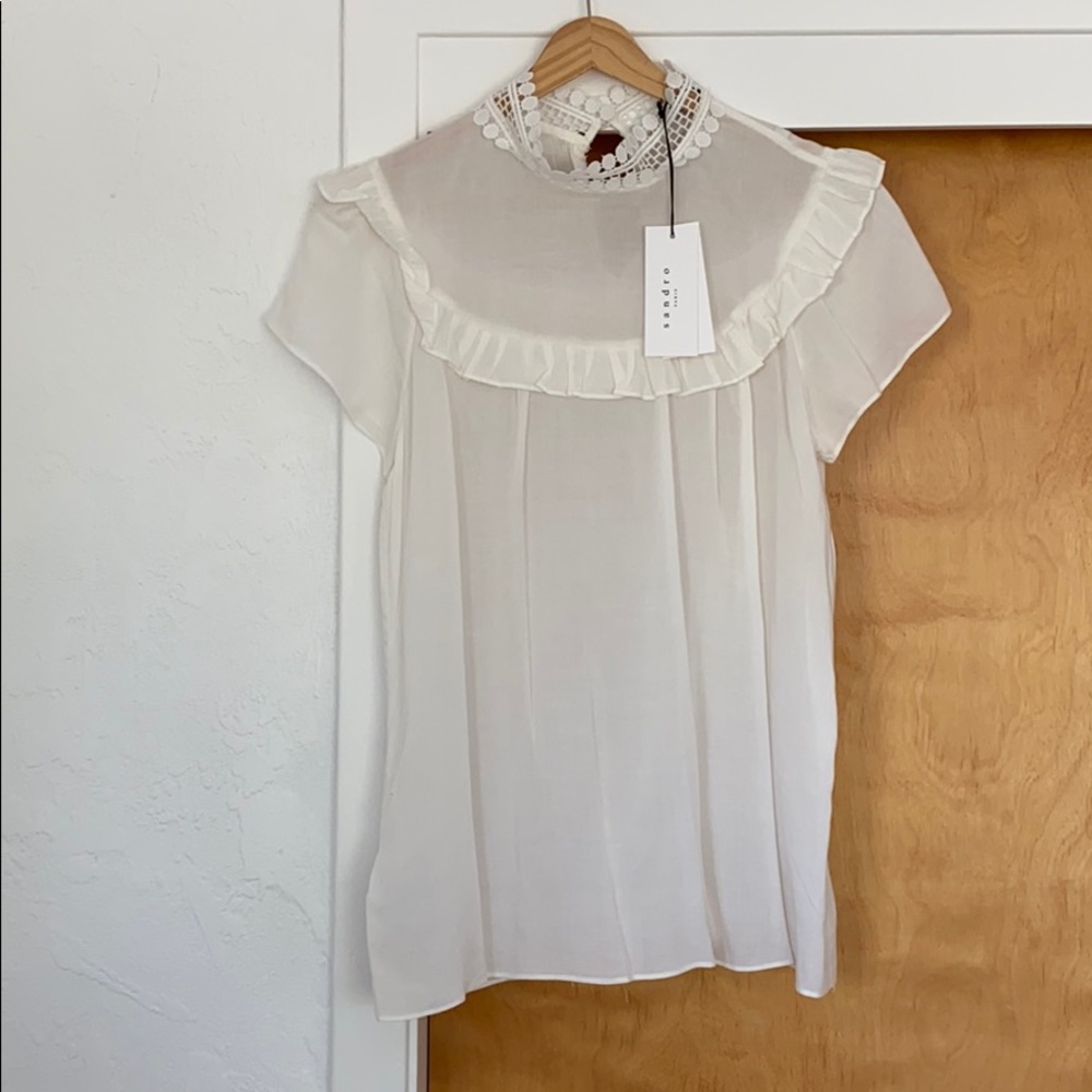 Sandro Paris NWT Lace Collar Short-Sleeve Blouse